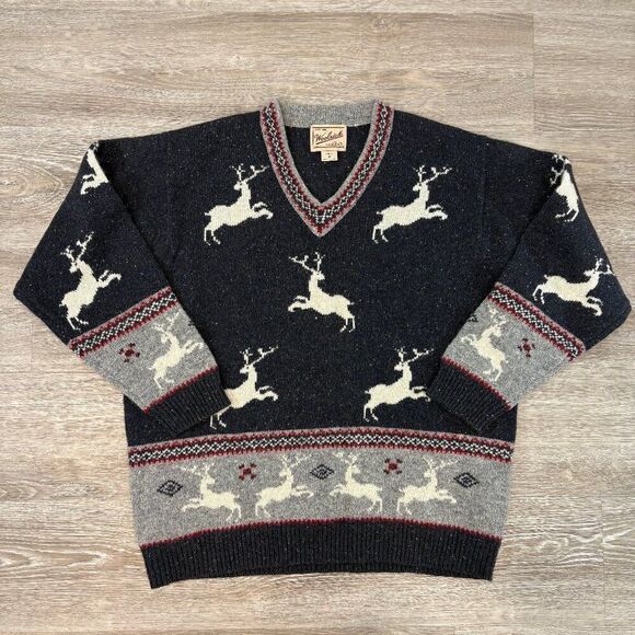 Vintage Woolrich Fair Isle Deer Stag Cabincore Alpine Grey Wool Patterned Cozy M - Picture 3 of 8